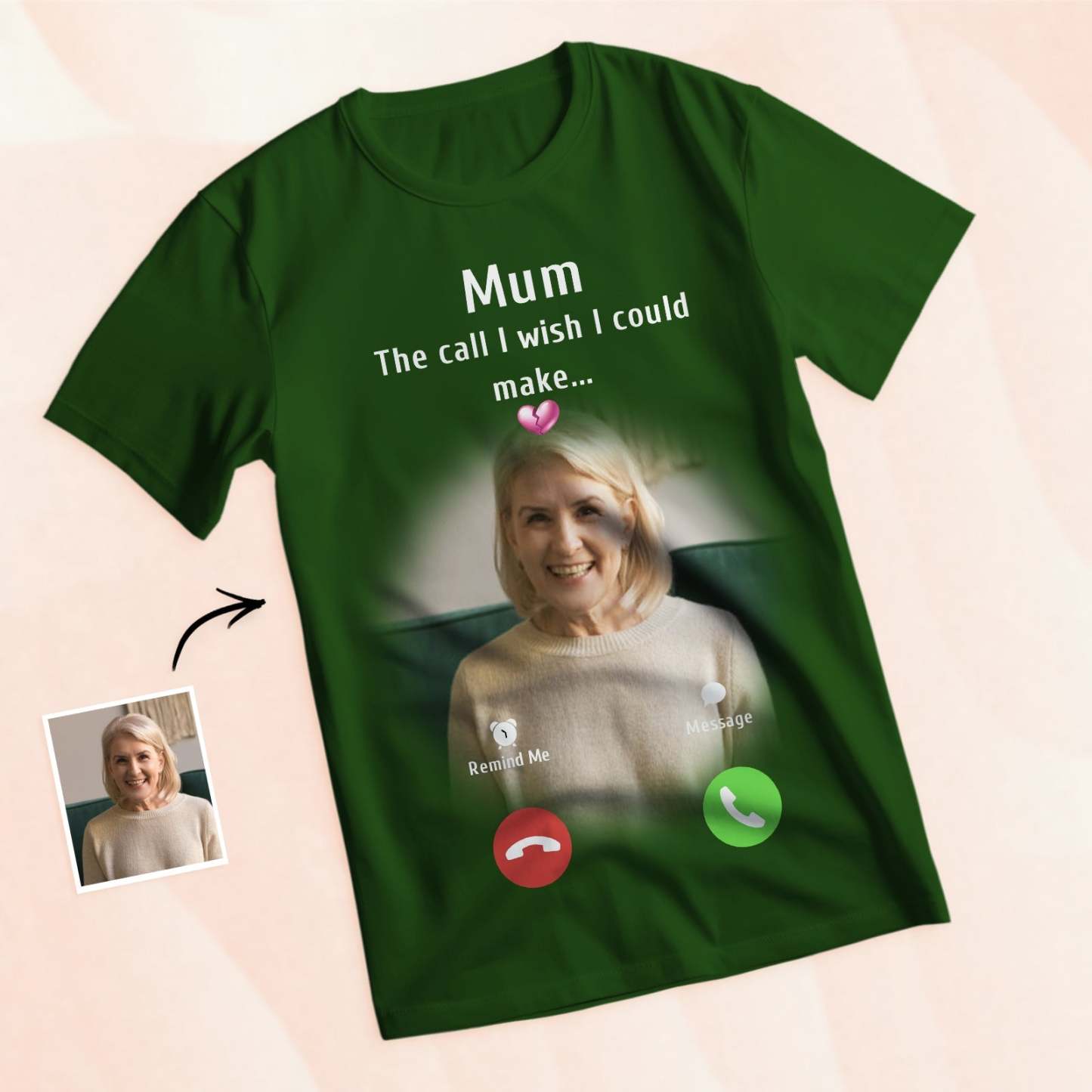 Custom Photo Memorial Mom T-shirt Memorial Gift Idea Personalized Shirt The Call I Wish I Could Make - MyFaceSocksAu