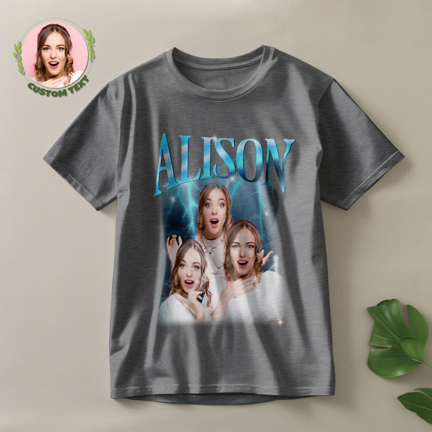 Custom Lightning Retro Photo And Name T-Shirt Special Gift For Couple - MyFaceSocksAu