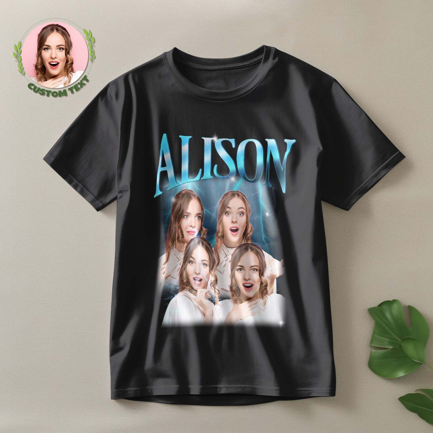 Custom Lightning Retro Photo And Name T-Shirt Special Gift For Couple - MyFaceSocksAu