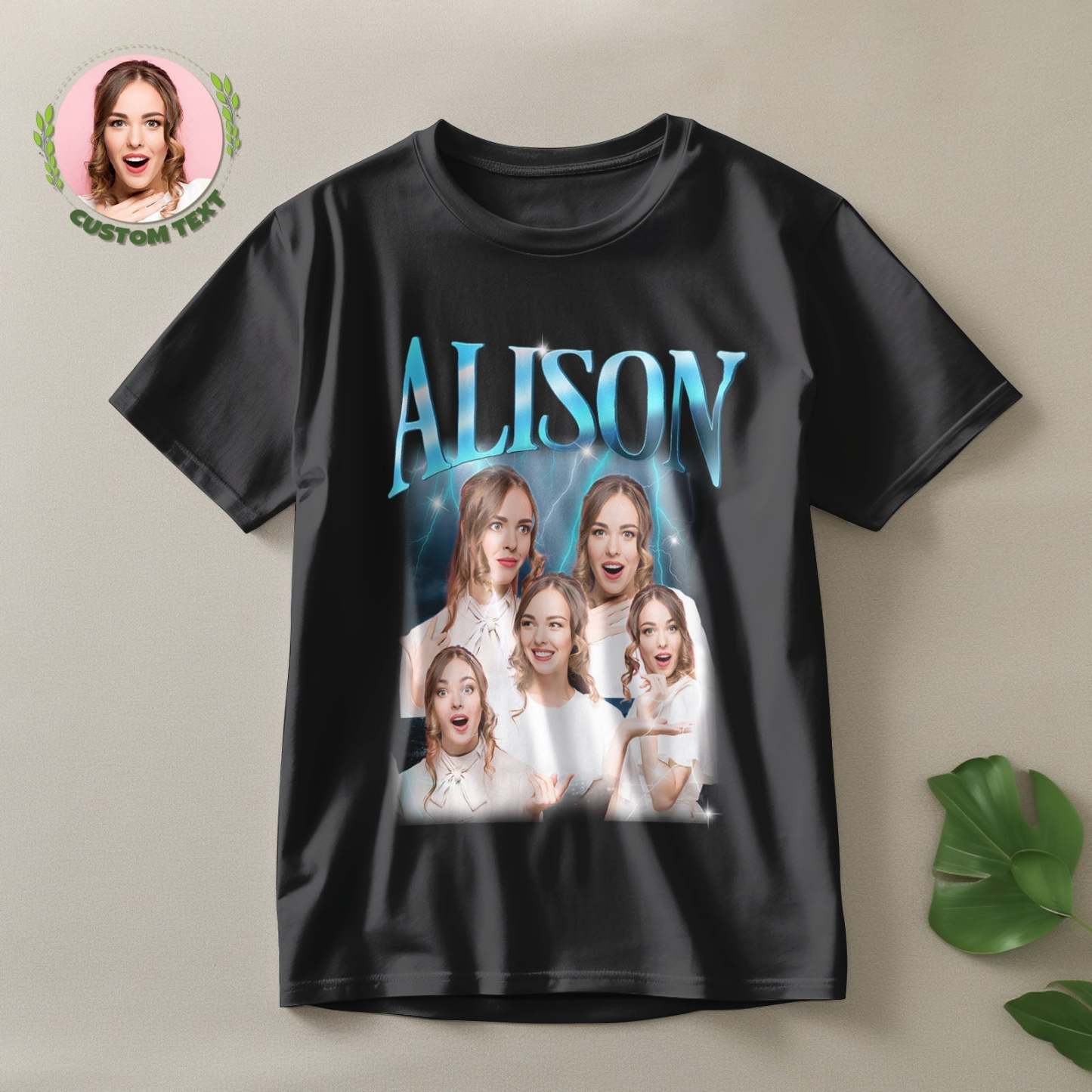 Custom Lightning Retro Photo And Name T-Shirt Special Gift For Couple - MyFaceSocksAu