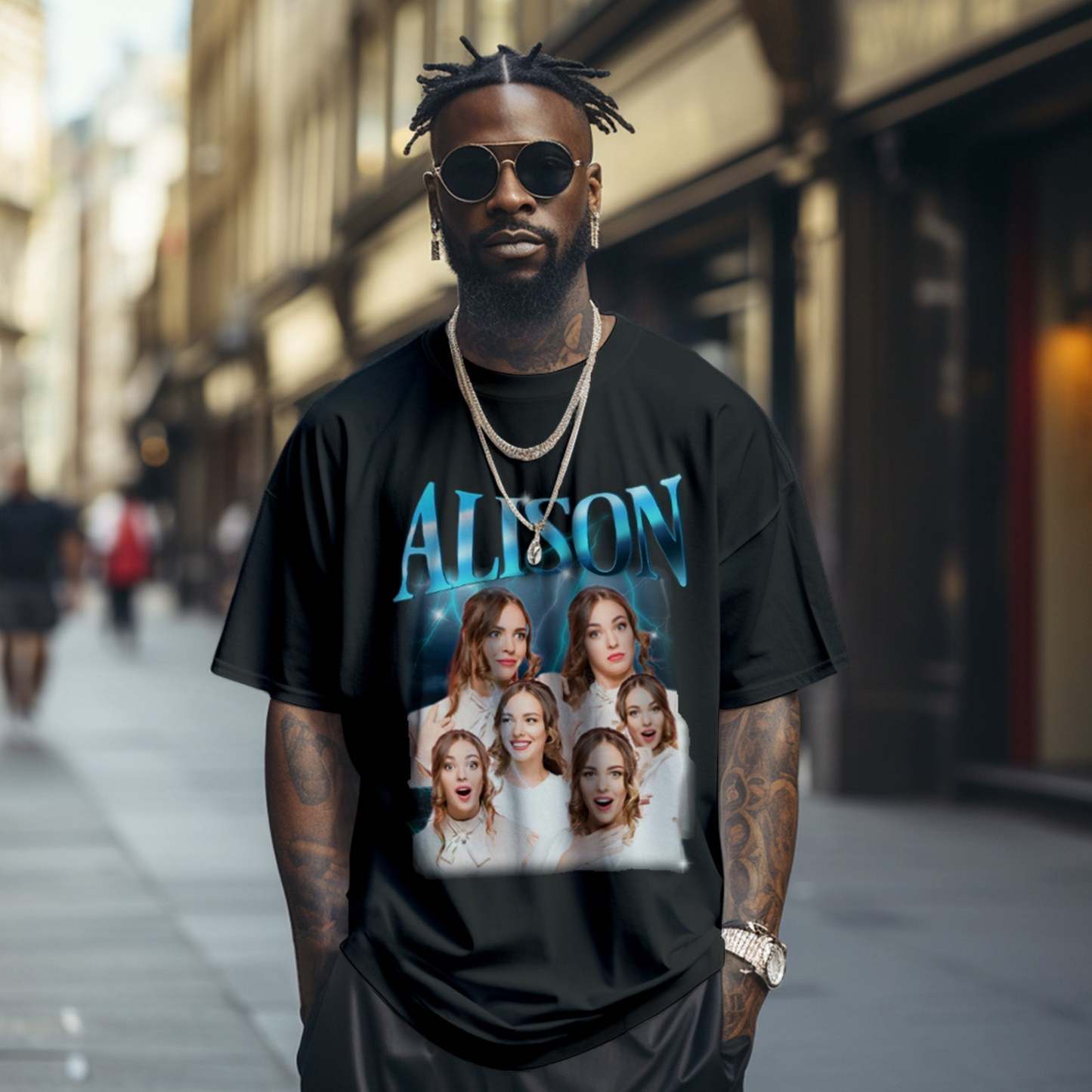 Custom Lightning Retro Photo And Name T-Shirt Special Gift For Couple - MyFaceSocksAu