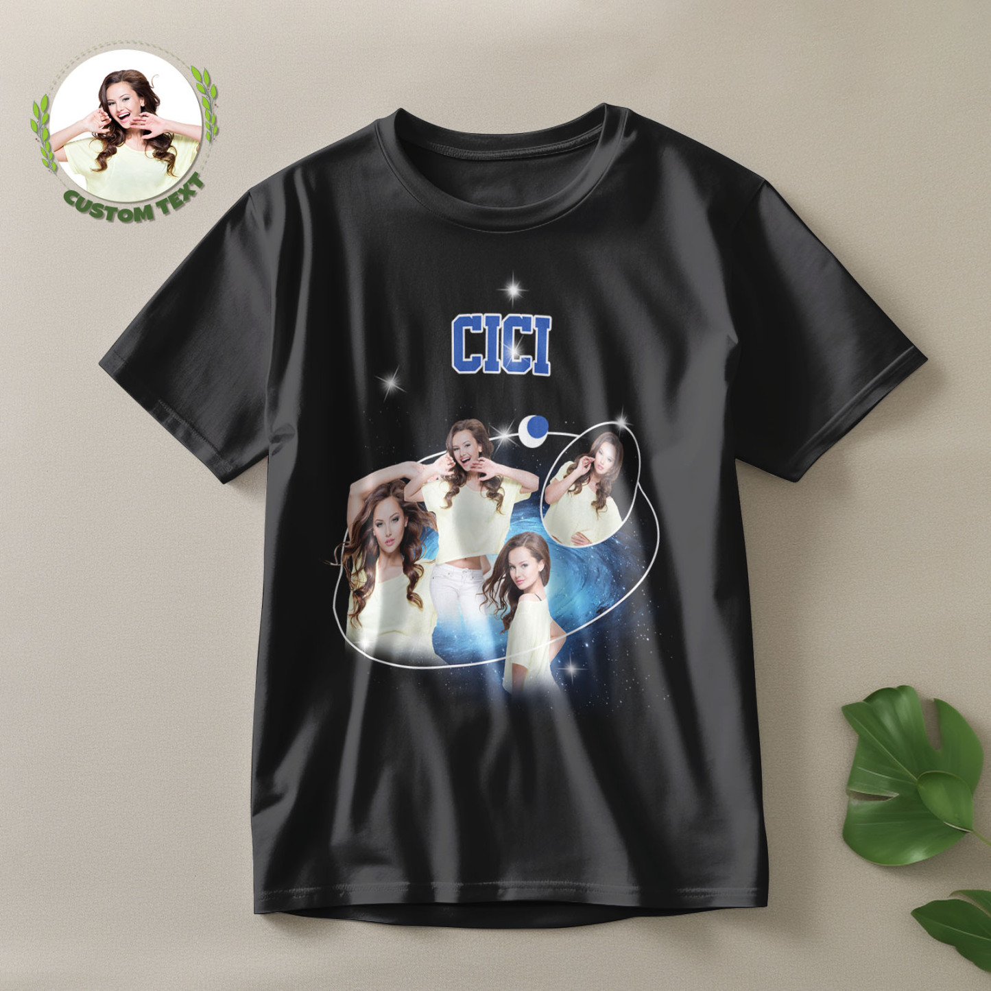 Custom Photo and Name Vintage T-Shirt Cosmic Galaxy and Crescent Moon Vintage T-Shirt Gift For Men - MyFaceSocksAu