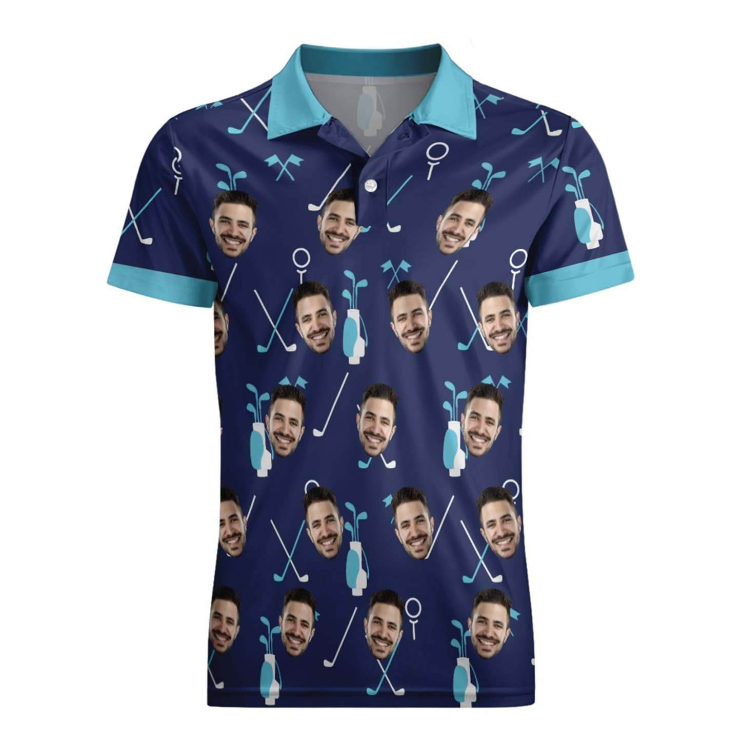 Custom Face Blue Polo Shirt For Men Personalized Golf Shirts - MyFaceSocksAu