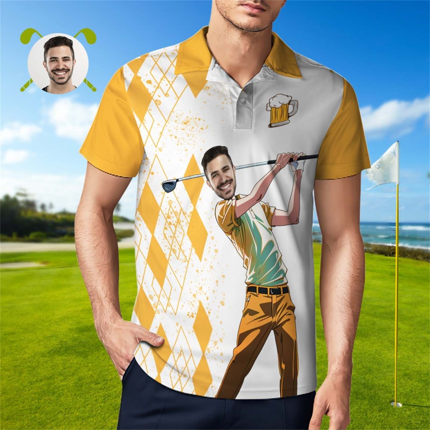 Custom Face Polo Shirt For Men Weekend Forecast Beer And Golf Polo Shirt  For Beer Lovers - MyFaceSocksAu