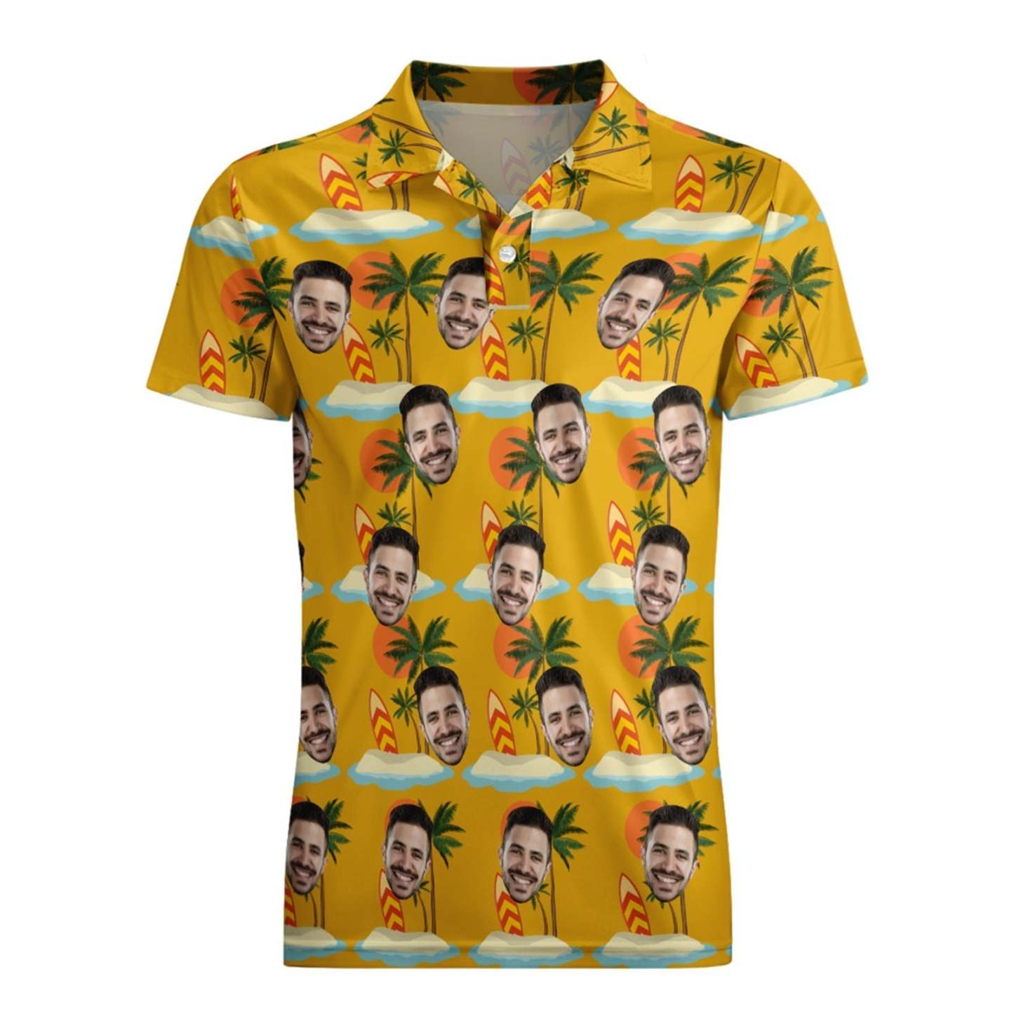 Custom Face Polo Shirt For Men Coconut Tree Beach Shirt Hawaiian Golf Shirts - MyFaceSocksAu