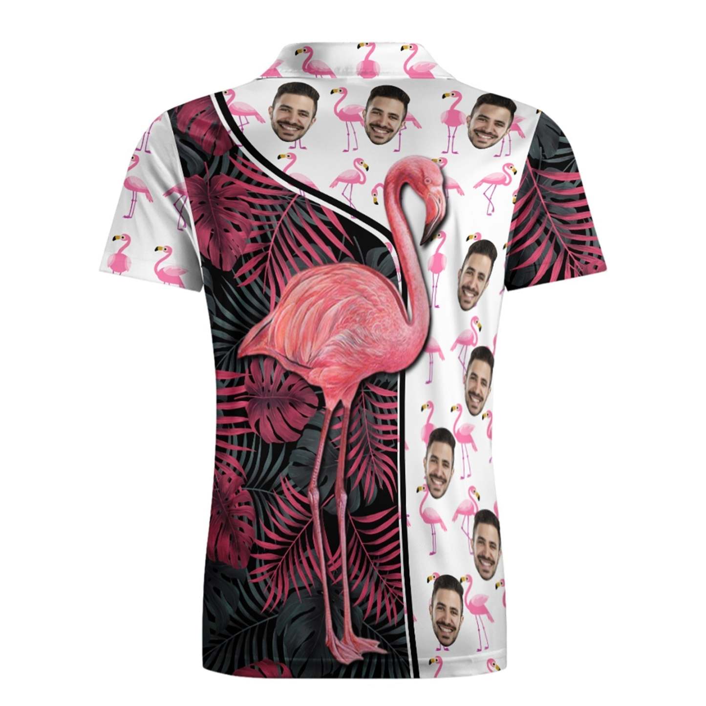 Custom Face Polo Shirt For Men Funny Flamingo Hawaiian Golf Shirts - MyFaceSocksAu