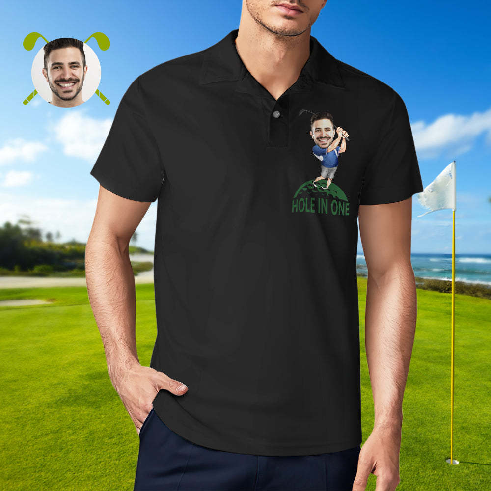 Custom Face Polo Shirt Personalized Funny Hole In One Custom Photo Golf Shirts in Your Choice of Skin Tone - MyFaceSocksAU