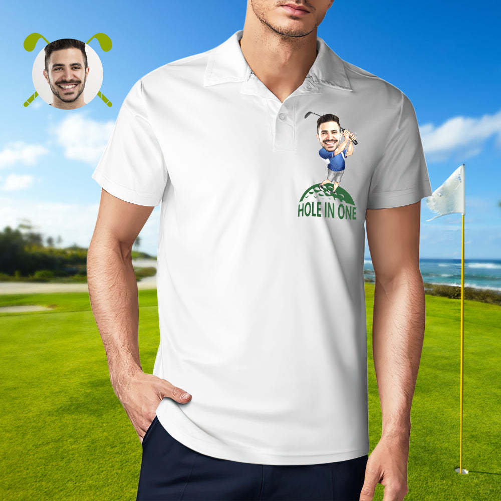 Custom Face Polo Shirt Personalized Funny Hole In One Custom Photo Golf Shirts in Your Choice of Skin Tone - MyFaceSocksAU
