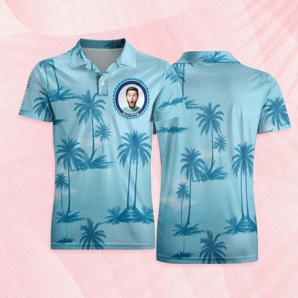 Custom Face Polo Shirt Personalized Blue Coconut Tree Polo Shirt-MyFaceSocksAu