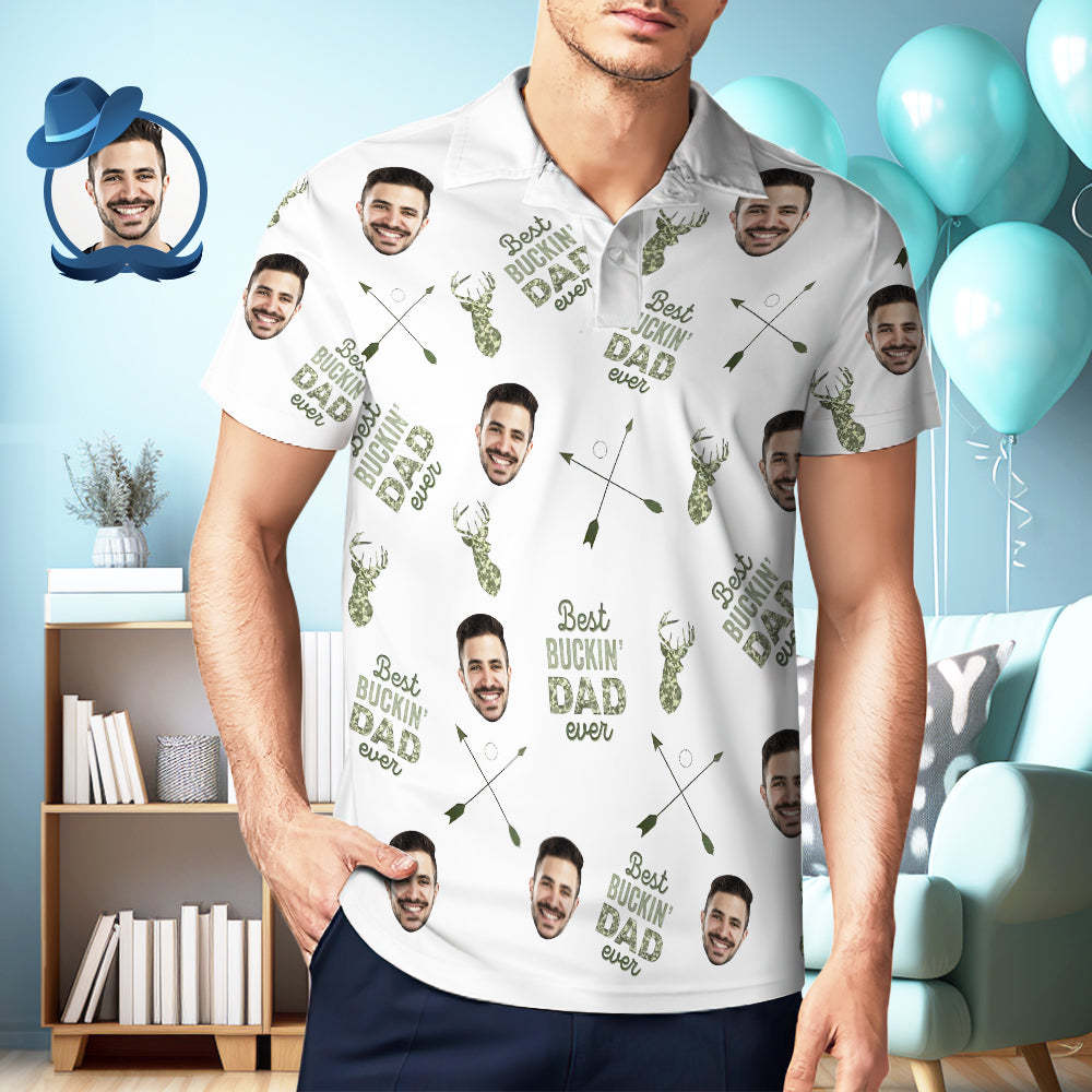 Best Buckin' Dad Ever - Personalized Photo Polo Shirt Custom Photo Polo Shirt-MyFaceSocksAu
