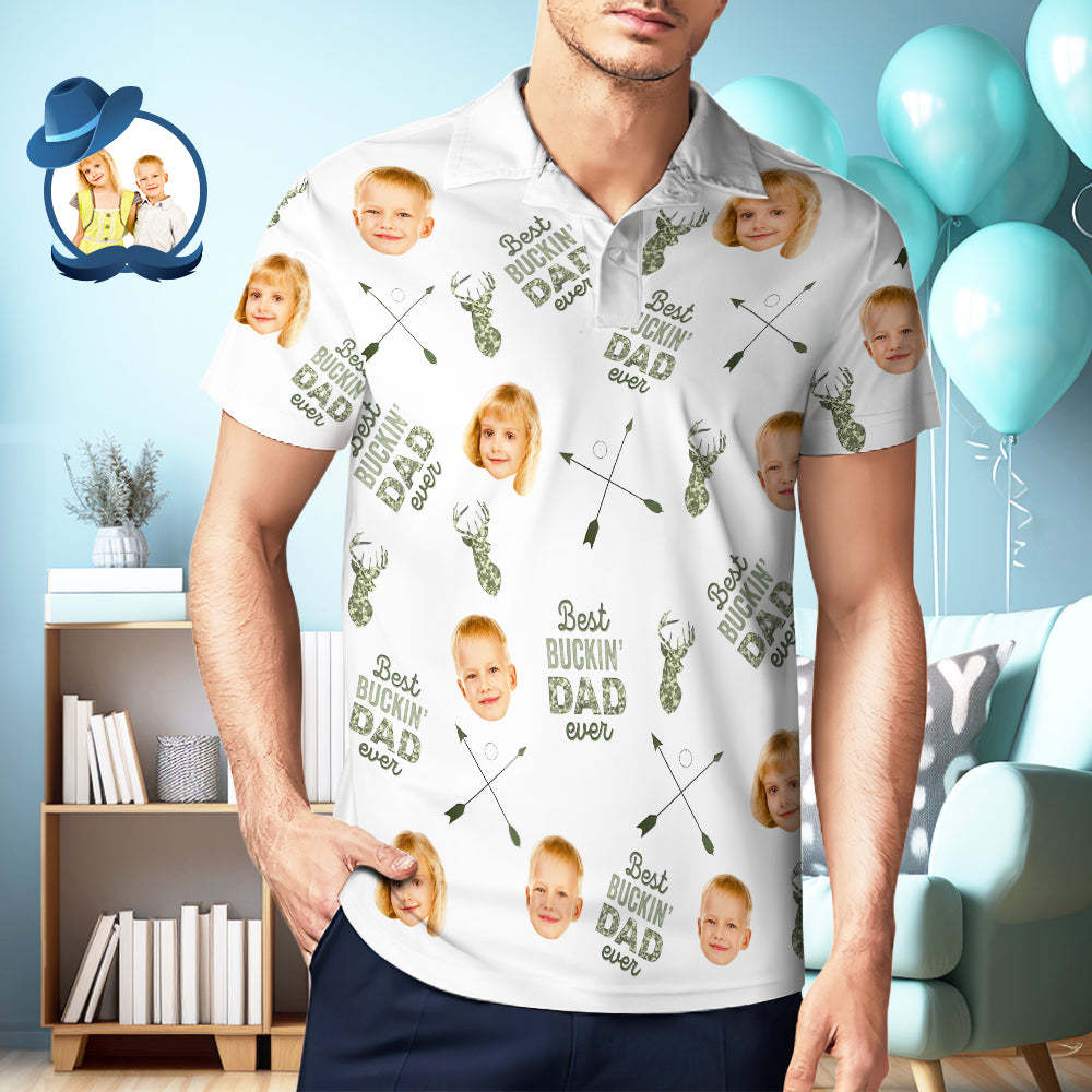 Best Buckin' Dad Ever - Personalized Photo Polo Shirt Custom Photo Polo Shirt-MyFaceSocksAu