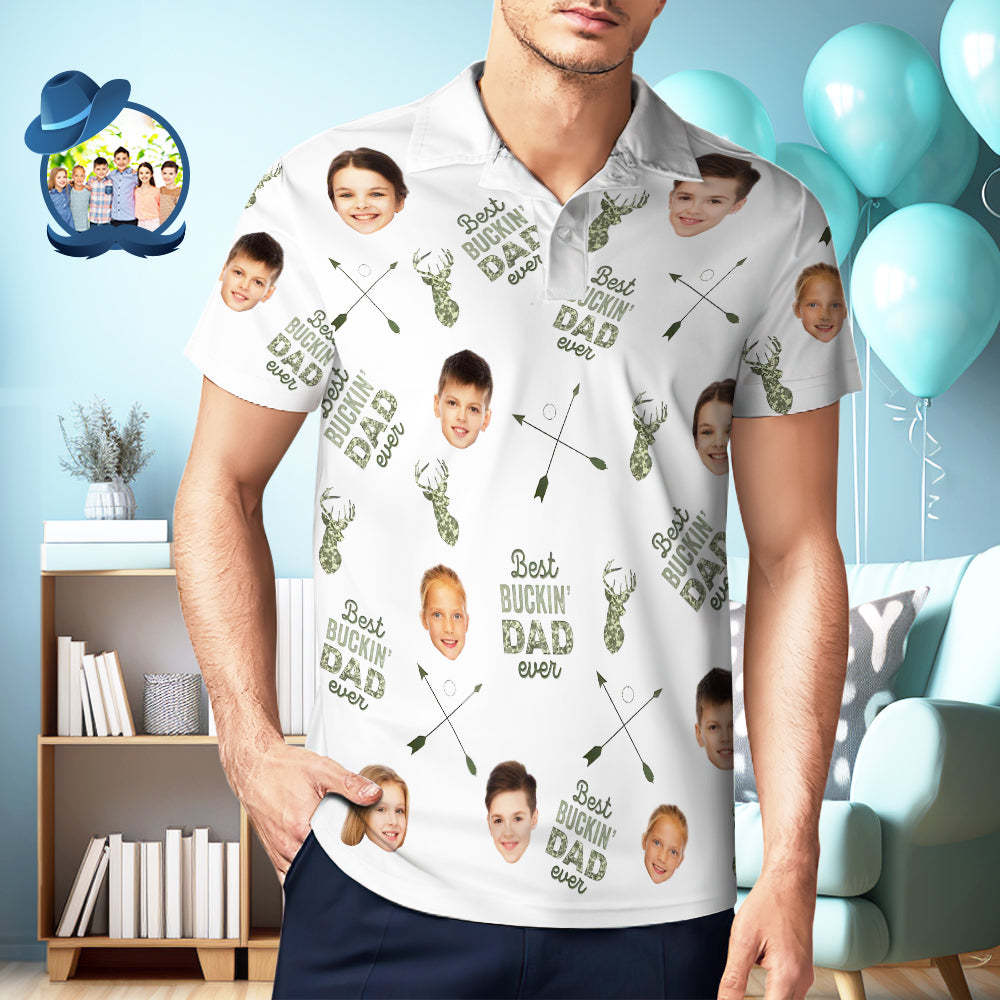 Best Buckin' Dad Ever - Personalized Photo Polo Shirt Custom Photo Polo Shirt-MyFaceSocksAu