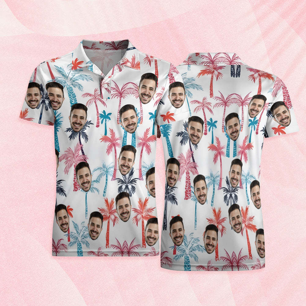 Custom Men's Hawaiian Face Polo Shirt Multicolor Coconut Tree Polo Shirt - MyFaceSocksAU