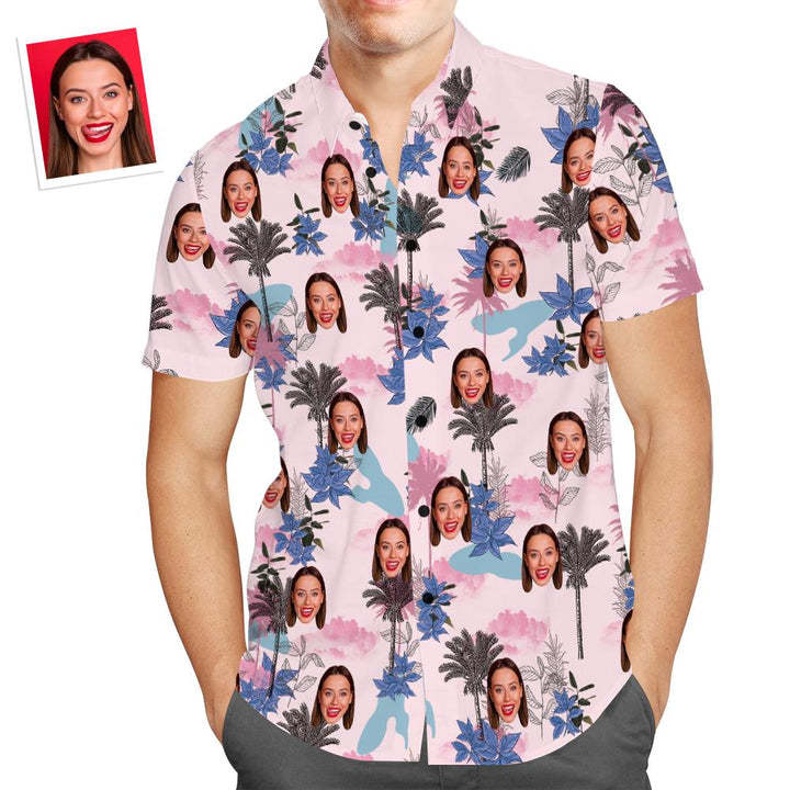 Custom Face Hawaiian Style All Over Print Clouds And Trees Long Dress And Shirt Couple Outfit - MyFaceSocksAu
