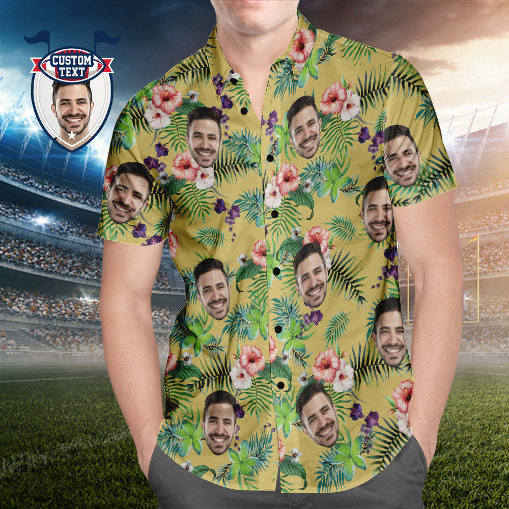 Custom Printed Hawaiian Shirt for Fans Personalized Face and Text Hawaiian Shirt Gift for fans - Leaves & Flowers - MyFaceSocksAu