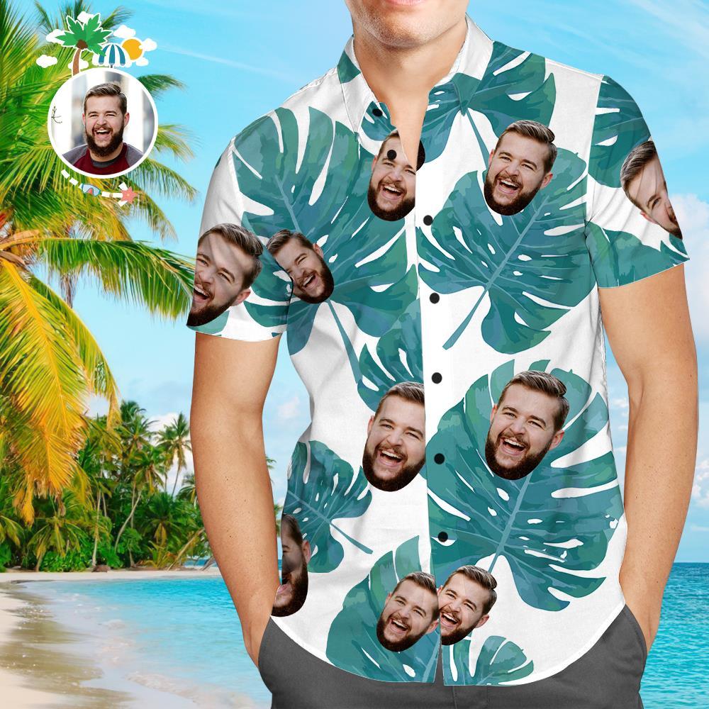 Custom Dog Face Hawaiian Shirt Custom Tropical Shirts Green Leaves Beach Shirt - MyFaceSocksAu