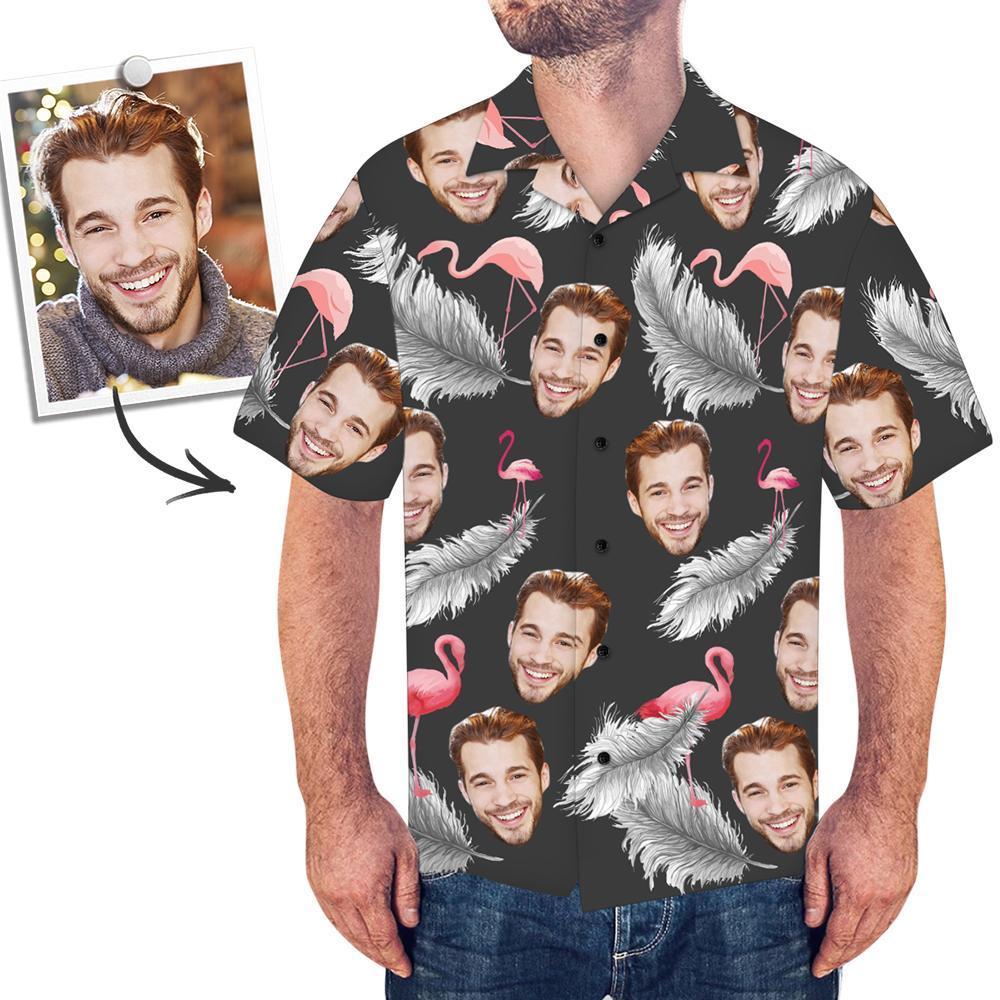 Custom Face Hawaiian Shirt Men's Photo Shirt All Over Print Shirt - Flamingo And Feather
