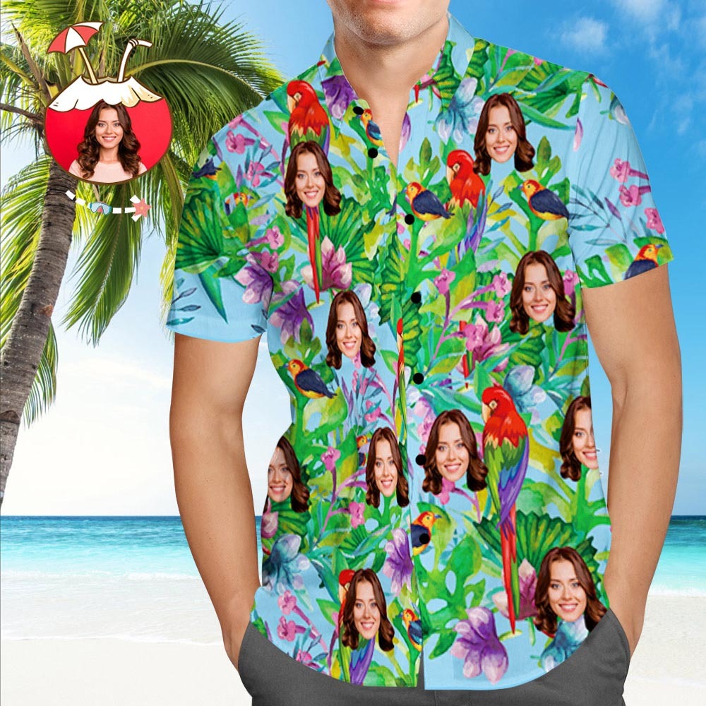 Custom Tropical Shirts with Face Custom Face Hawaiian Shirt Parrot - MyFaceSocksEU