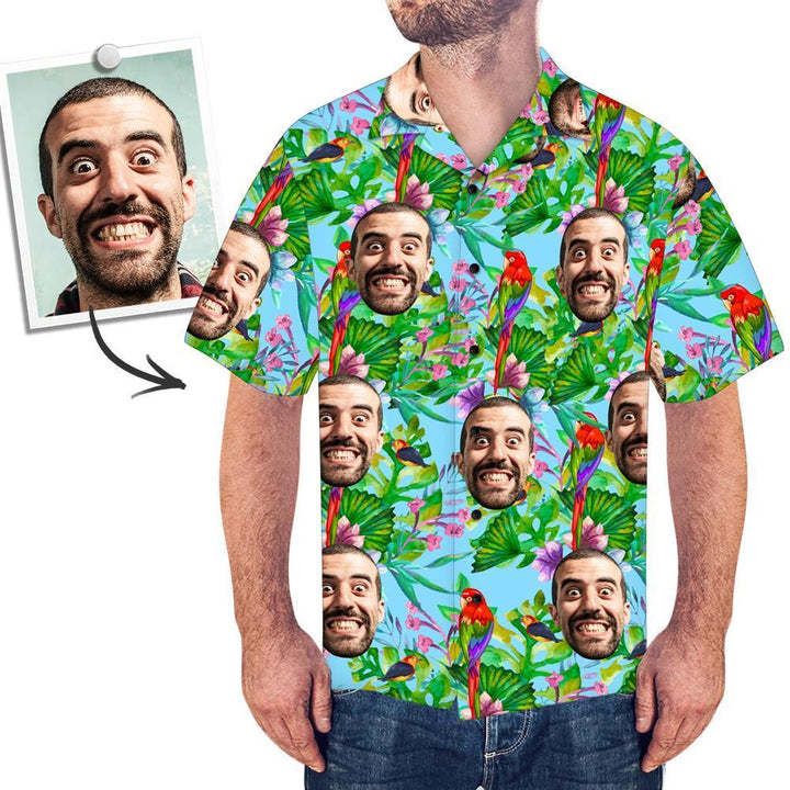 Custom Face Hawaiian Style Colorful Parrot Long Dress And Shirt Family Matching - MyFaceSocks