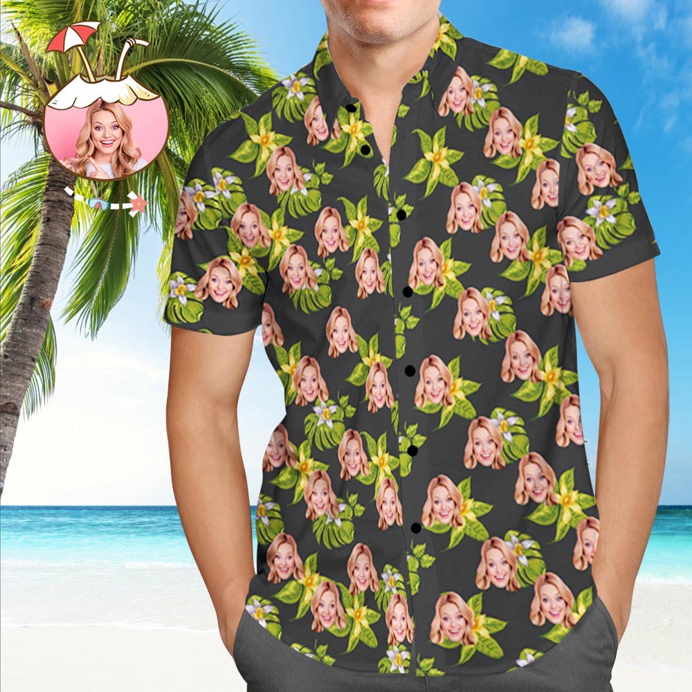 Custom Hawaiian Shirt with Dog Face Personalised Hawaiian Shirt Green All Over Print Hawaiian Shirt - MyFaceSocksAu