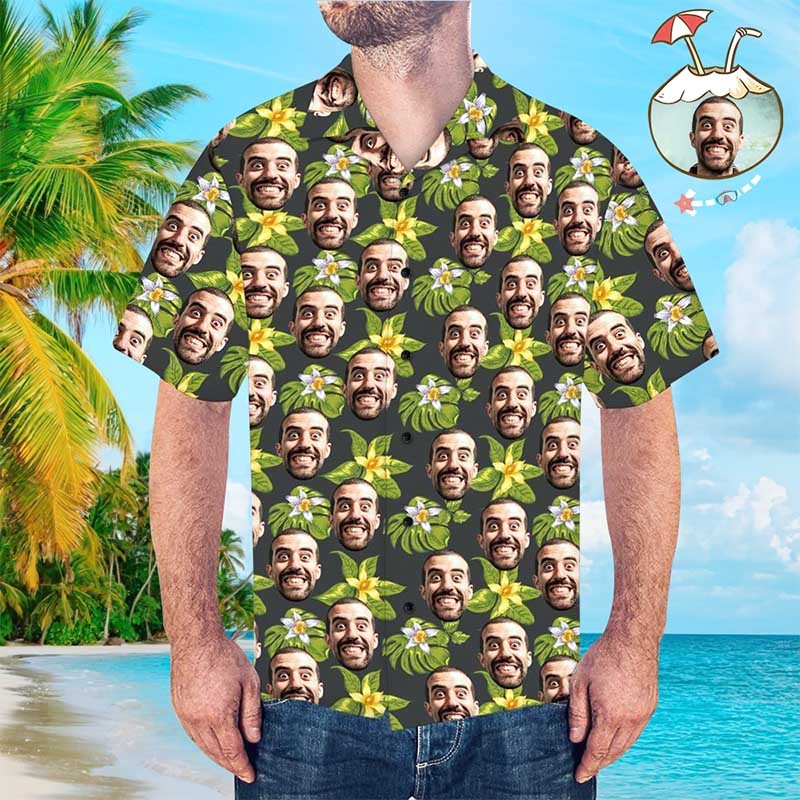 Custom Hawaiian Shirt with Dog Face Personalised Hawaiian Shirt Green All Over Print Hawaiian Shirt - MyFaceSocksAu