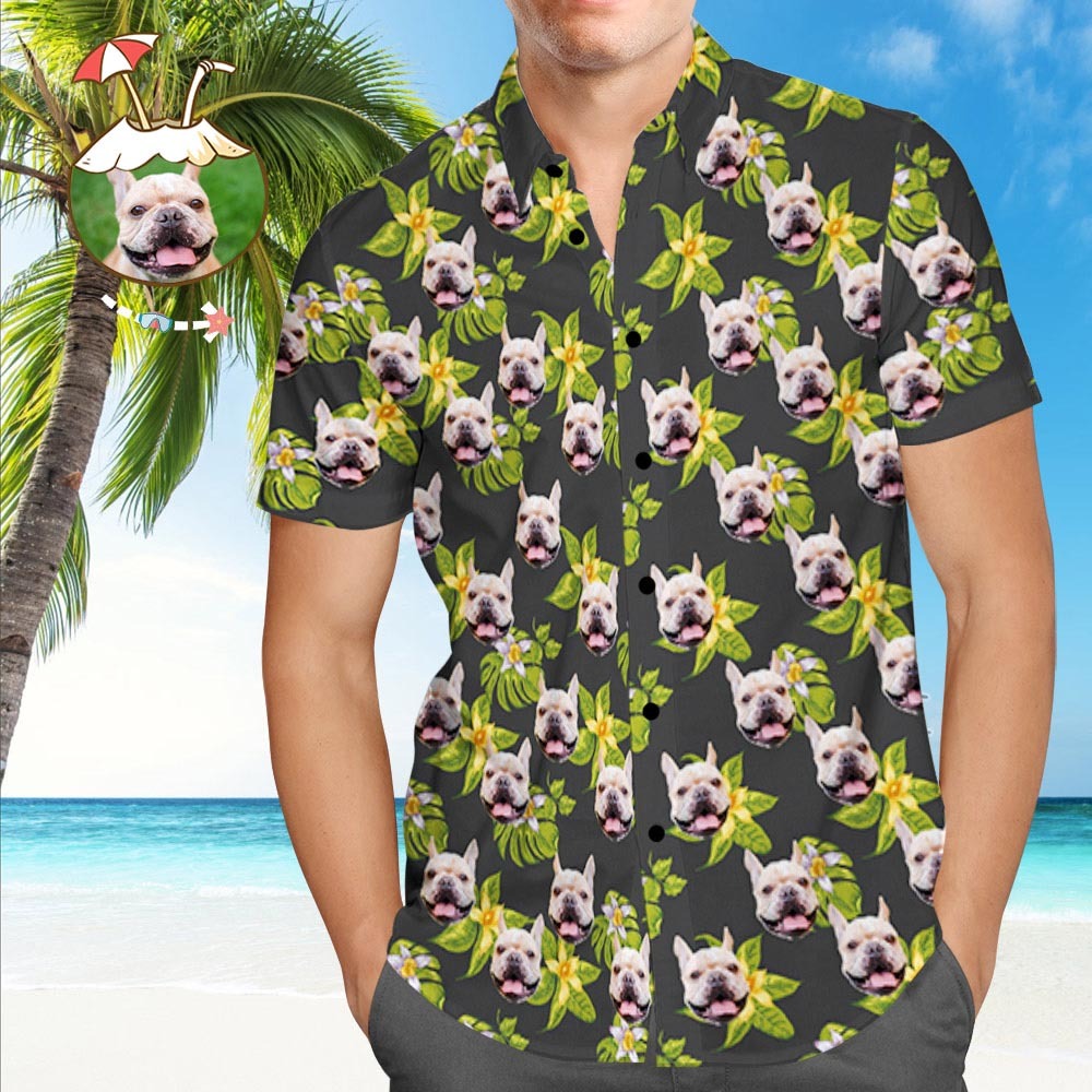 Custom Hawaiian Shirt with Dog Face Personalised Hawaiian Shirt Green All Over Print Hawaiian Shirt - MyFaceSocksAu