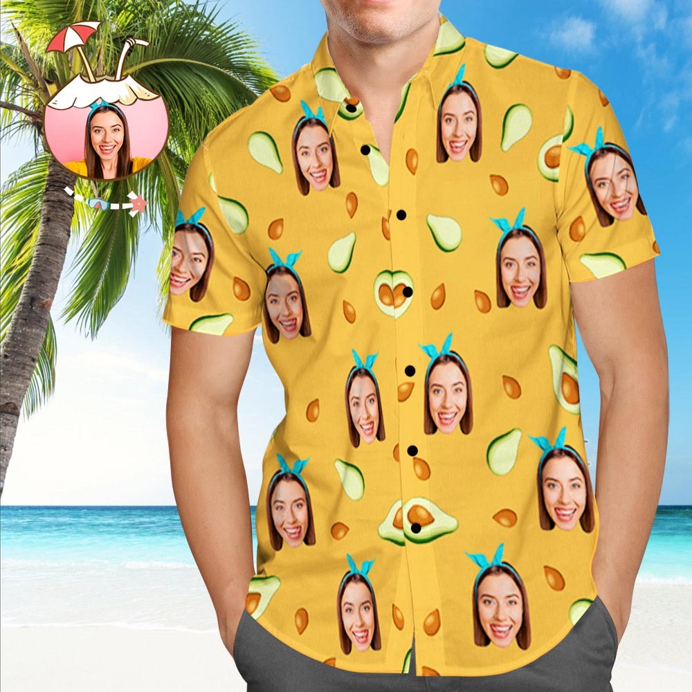 Custom Hawaiian Shirt with Dog on It Personalised Hawaiian Shirt Avocado Beach Shirt - MyFaceSocksAu