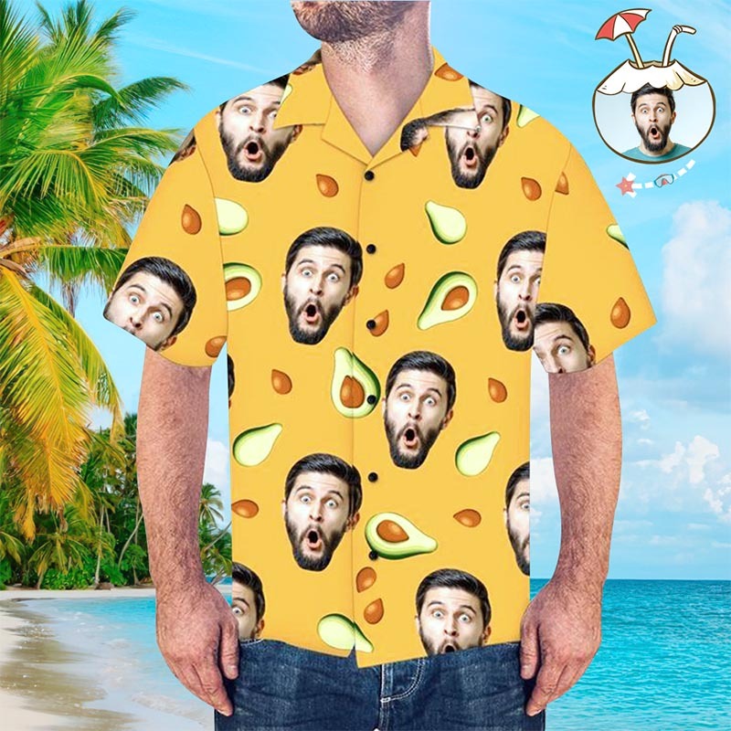Custom Hawaiian Shirt with Dog on It Personalised Hawaiian Shirt Avocado Beach Shirt - MyFaceSocksAu