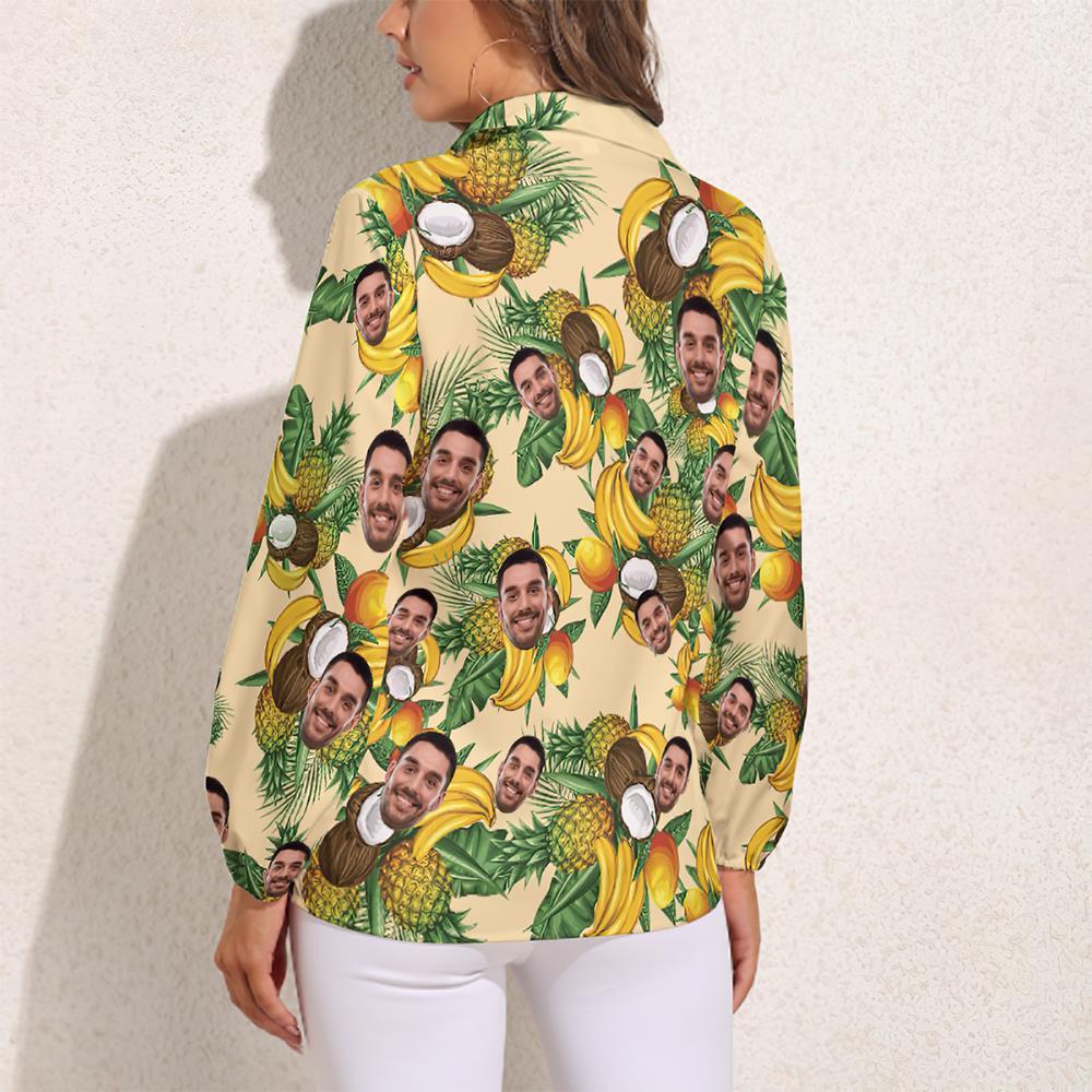 Custom Pet Face Hawaiian Shirts Tropical Fruit Long Sleeves Hawaiian Shirts for Women - MyFaceSocksAu