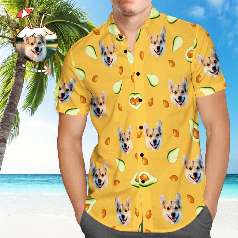 Custom Hawaiian Shirt with Dog on It Personalised Hawaiian Shirt Avocado Beach Shirt - MyFaceSocksAu