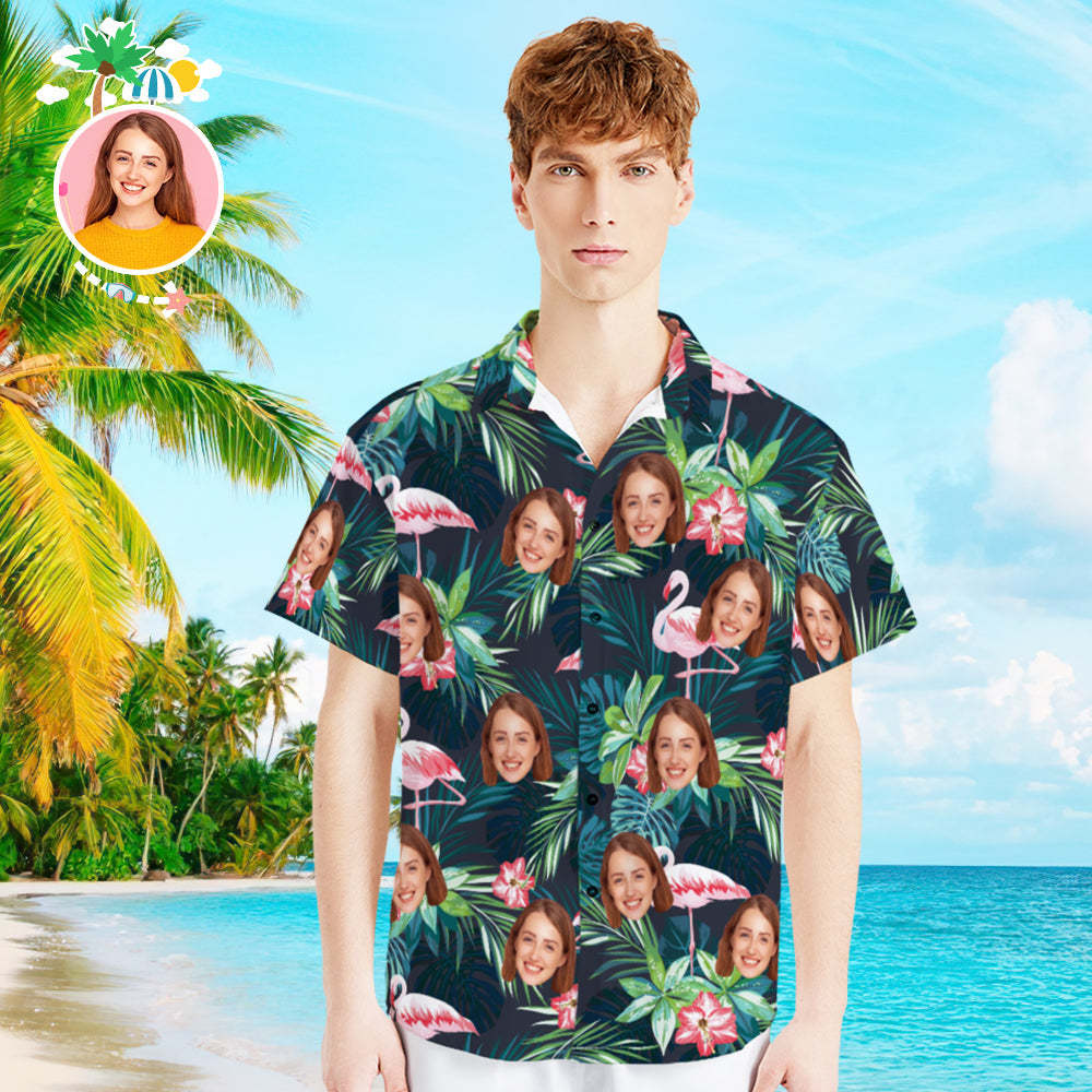 Custom Photo Hawaiian Shirt Parent-child Wears Personalised Face Hawaiian Shirt Gift Flamingo Flower - MyFaceSocksAu