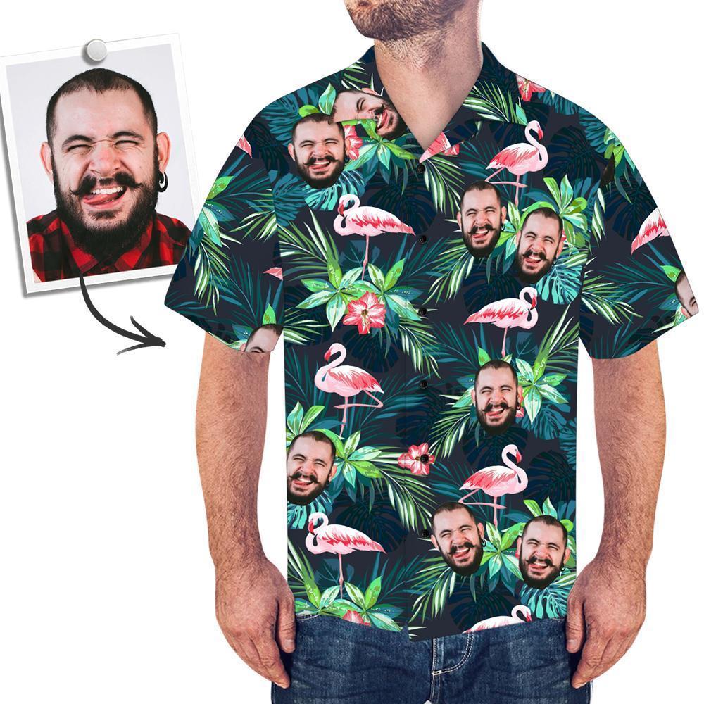 Face on Shirts Custom Hawaiian Shirt with Face Leaves & Flamingo Button Down Shirts - MyFaceSocksAu