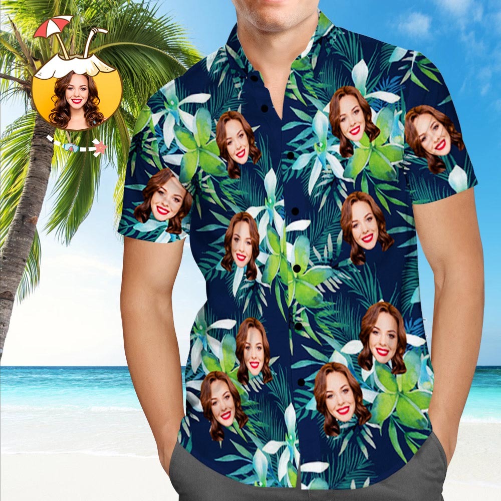 Custom Hawaiian Shirt with Face Custom Dog Face Hawaiian Shirt Leaves Tropical Shirts for Gift - MyFaceSocksEU