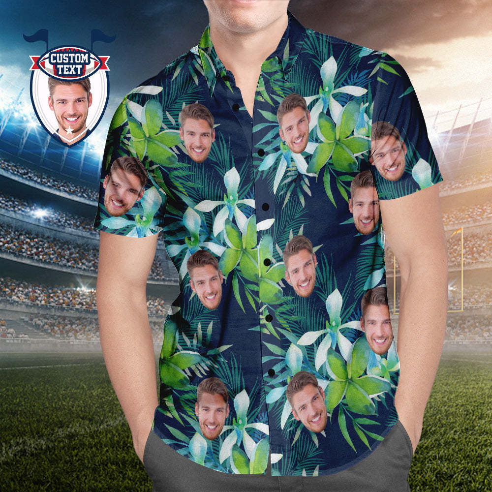 Custom Printed Hawaiian Shirt for Fans Personalized Face and Text Hawaiian Shirt Gift for fans - Leaves & Petal - MyFaceSocksAu