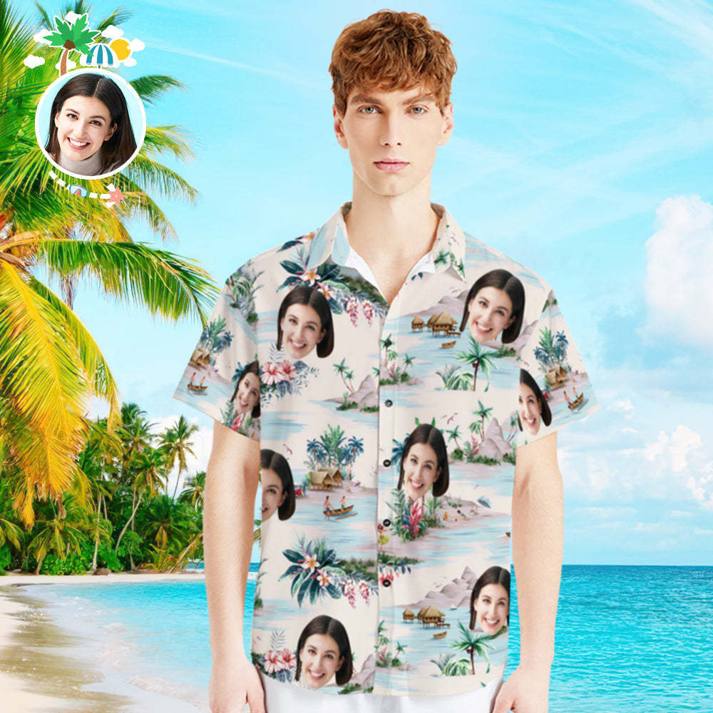 Custom Photo Hawaiian Shirt Parent-child Wears Personalised Face Hawaiian Shirt Gift Sea View - MyFaceSocksAu