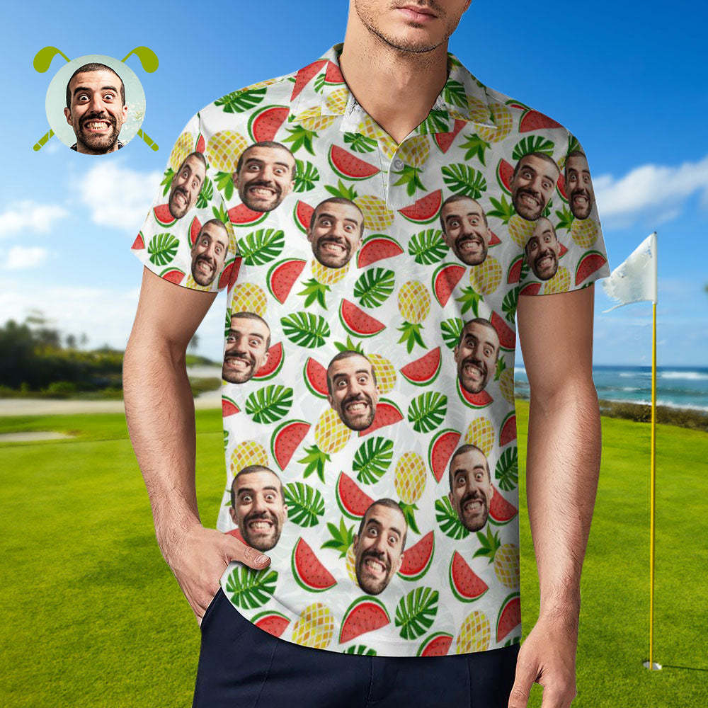 Men's Custom Face Polo Shirt Pineapples and Watermelon Personalised Hawaiian Golf Shirts - MyFaceSocksAu