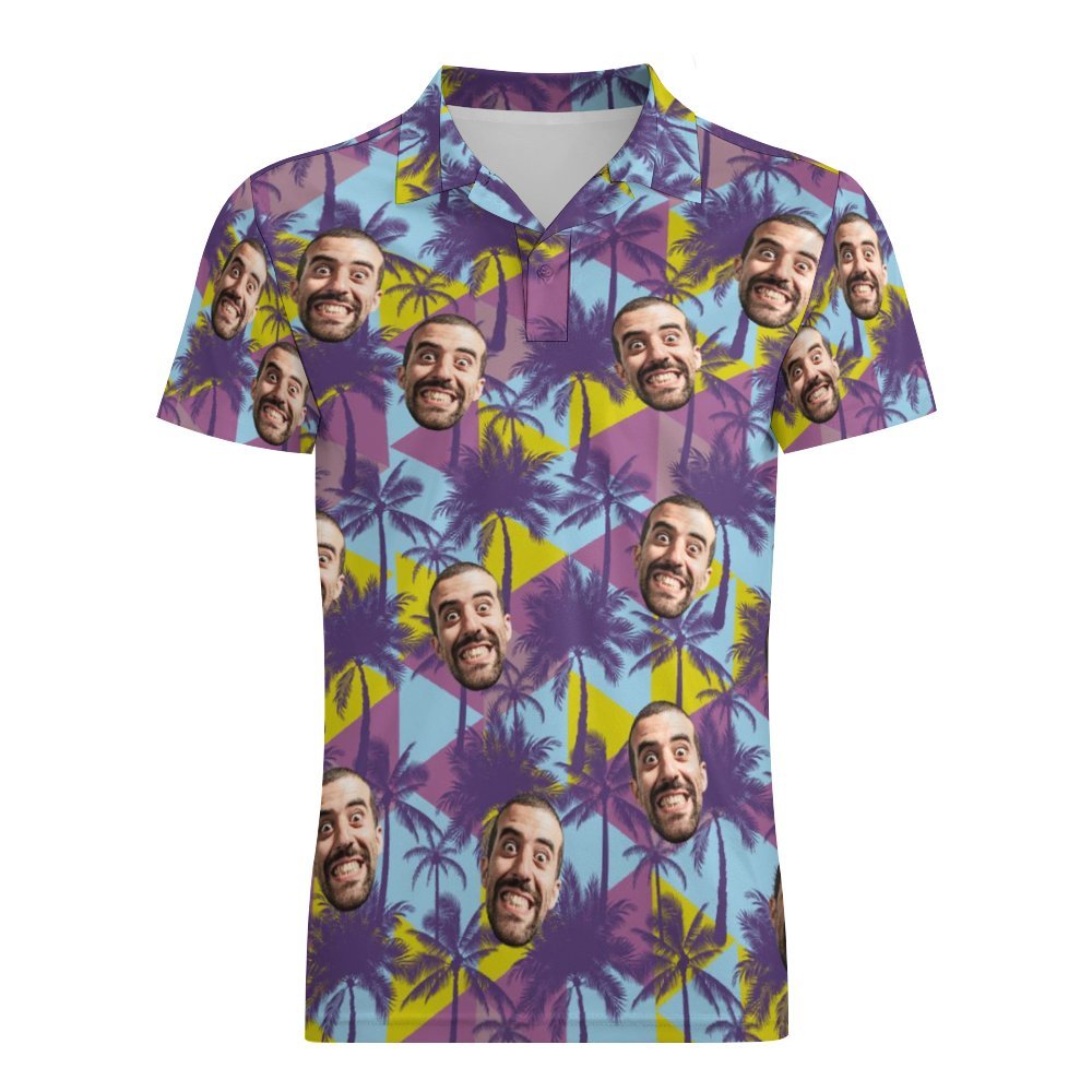 Men's Custom Face Polo Shirt Colorful Coconut Trees Personalised Hawaiian Golf Shirts - MyFaceSocksAu