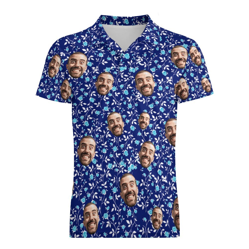 Custom Face Polo Shirt For Men Flower Power Personalised Hawaiian Golf Shirts - MyFaceSocksAu