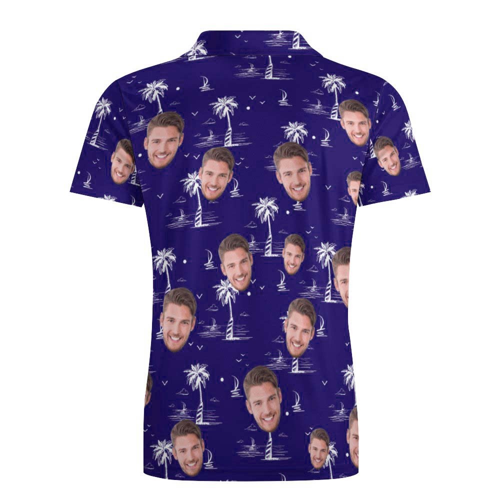 Custom Face Polo Shirt For Men Coconut Tree Island Personalised Hawaiian Golf Shirts - MyFaceSocksAu