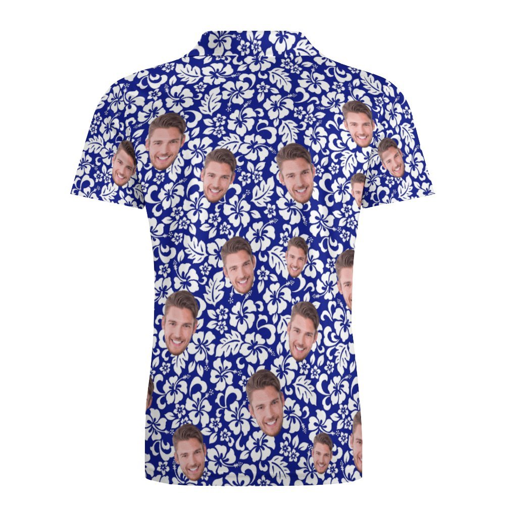 Custom Face Polo Shirt For Men Personalised Blue Hawaiian Golf Shirts - MyFaceSocksAu