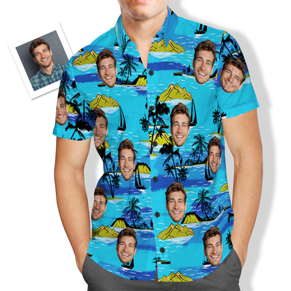 Custom Face Hawaiian Style Vice City Large Leaves Long Dress And Shirt Family Matching - MyFaceSocksAu