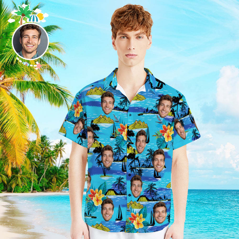 Custom Photo Hawaiian Shirt Parent-child Wears Personalised Face Hawaiian Shirt Gift Vice City - MyFaceSocksAu