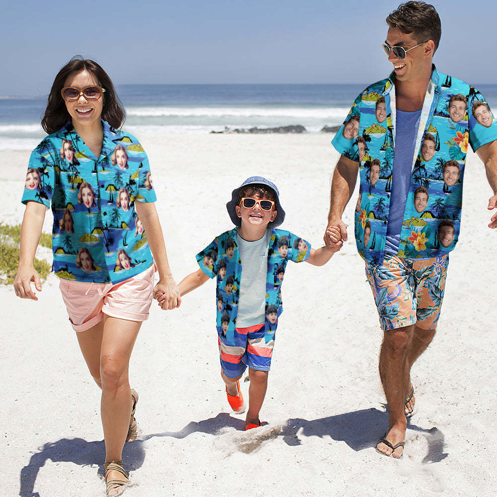 Custom Photo Hawaiian Shirt Parent-child Wears Personalised Face Hawaiian Shirt Gift Vice City - MyFaceSocksAu
