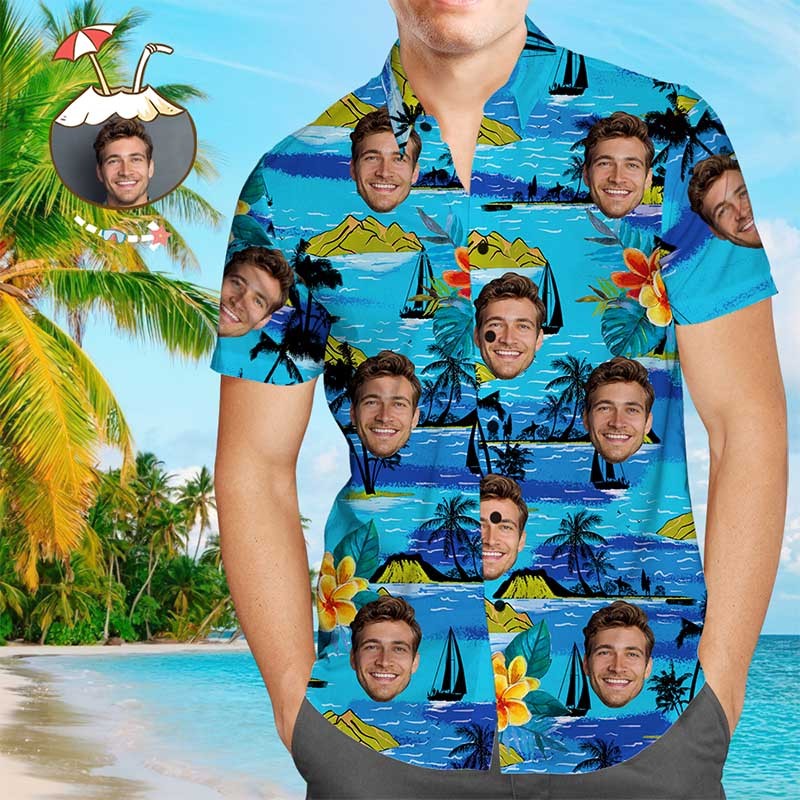 Custom Dog Face Hawaiian Shirt Custom Tropical Shirts Men's All Over Print Hawaiian Shirt - MyFaceSocksAu