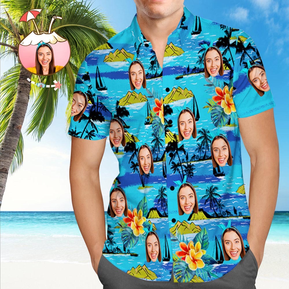 Custom Dog Face Hawaiian Shirt Custom Tropical Shirts Men's All Over Print Hawaiian Shirt - MyFaceSocksAu