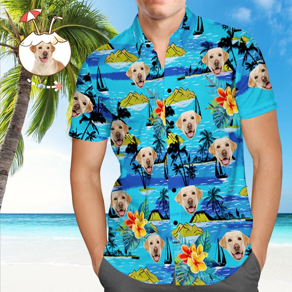 Custom Dog Face Hawaiian Shirt Custom Tropical Shirts Men's All Over Print Hawaiian Shirt - MyFaceSocksAu