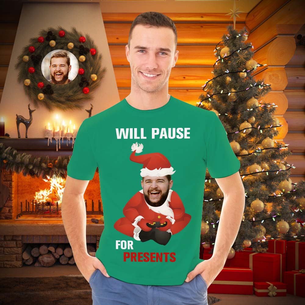 Custom Face Men's T-shirt Personalised Photo Green T-shirt Presents - MyFaceSocksAu