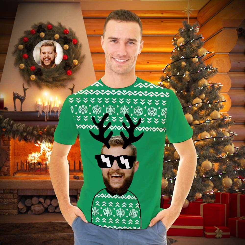 Custom Face Men's T-shirt Personalised Photo Funny T-shirt Christmas Gift For Men - MyFaceSocksAu