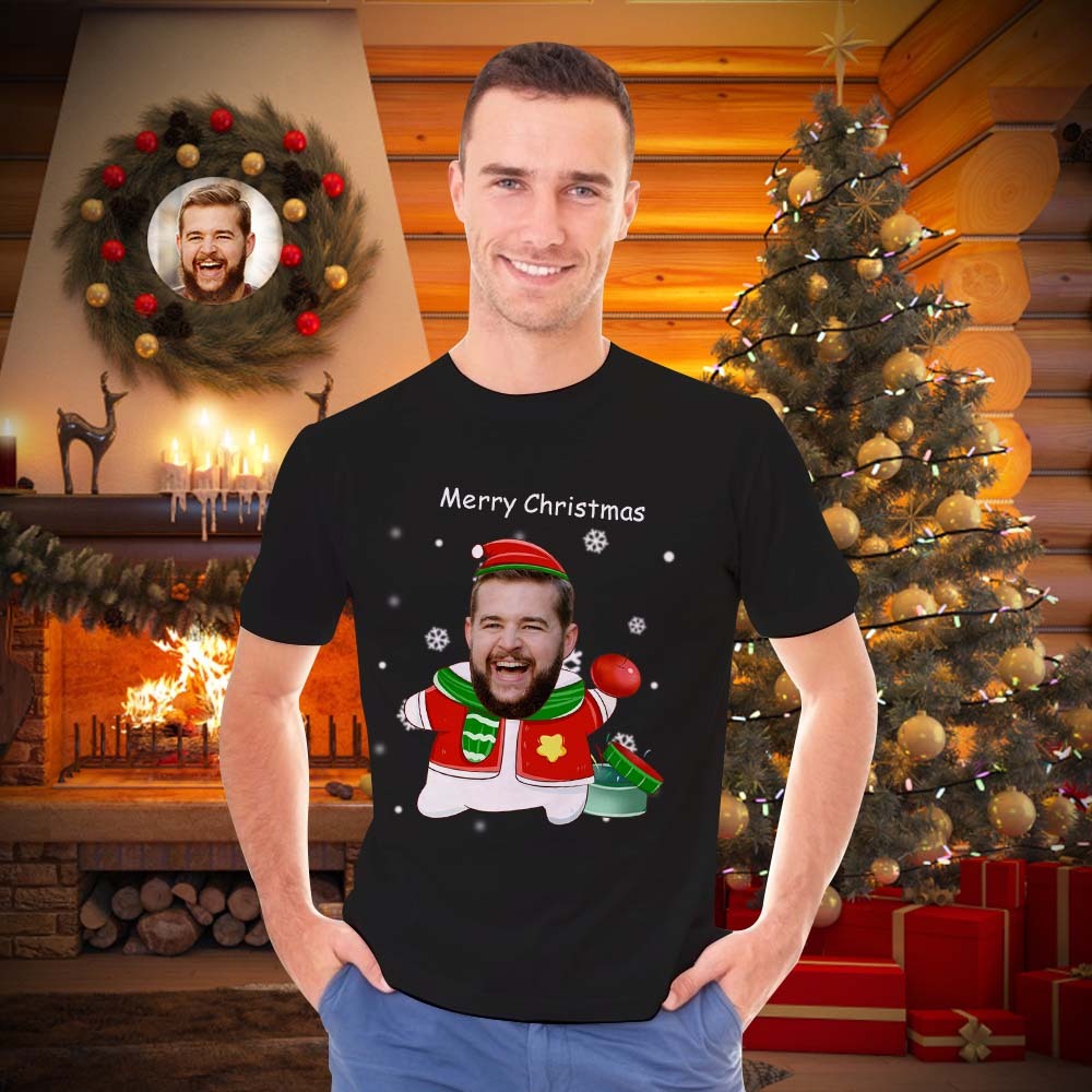 Custom Face T-shirt Personalised Photo T-shirt Gift For Women And Men Merry Christmas - MyFaceSocksAu