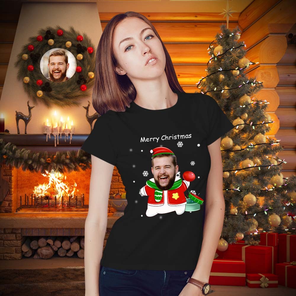 Custom Face T-shirt Personalised Photo T-shirt Gift For Women And Men Merry Christmas - MyFaceSocksAu